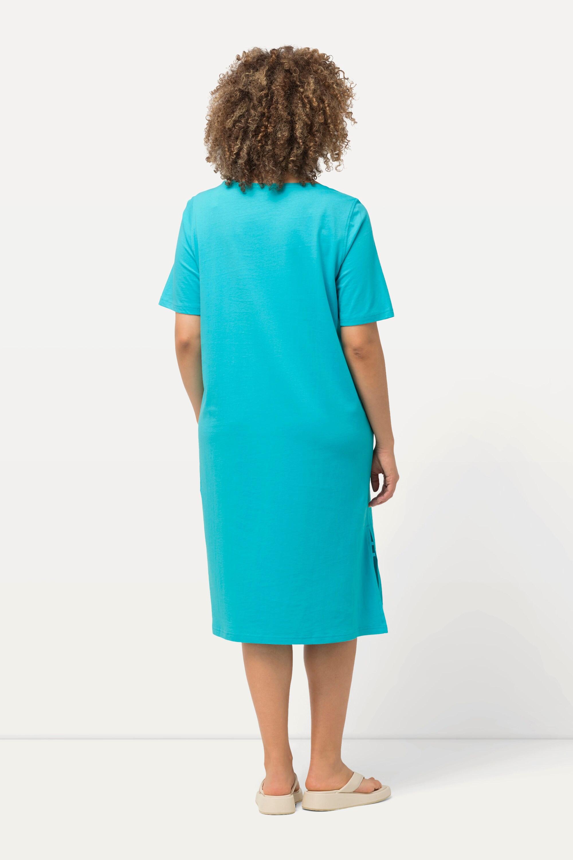 Ulla Popken  Jerseykleid, Zierbänder, A-Linie, Rundhals, Halbarm 