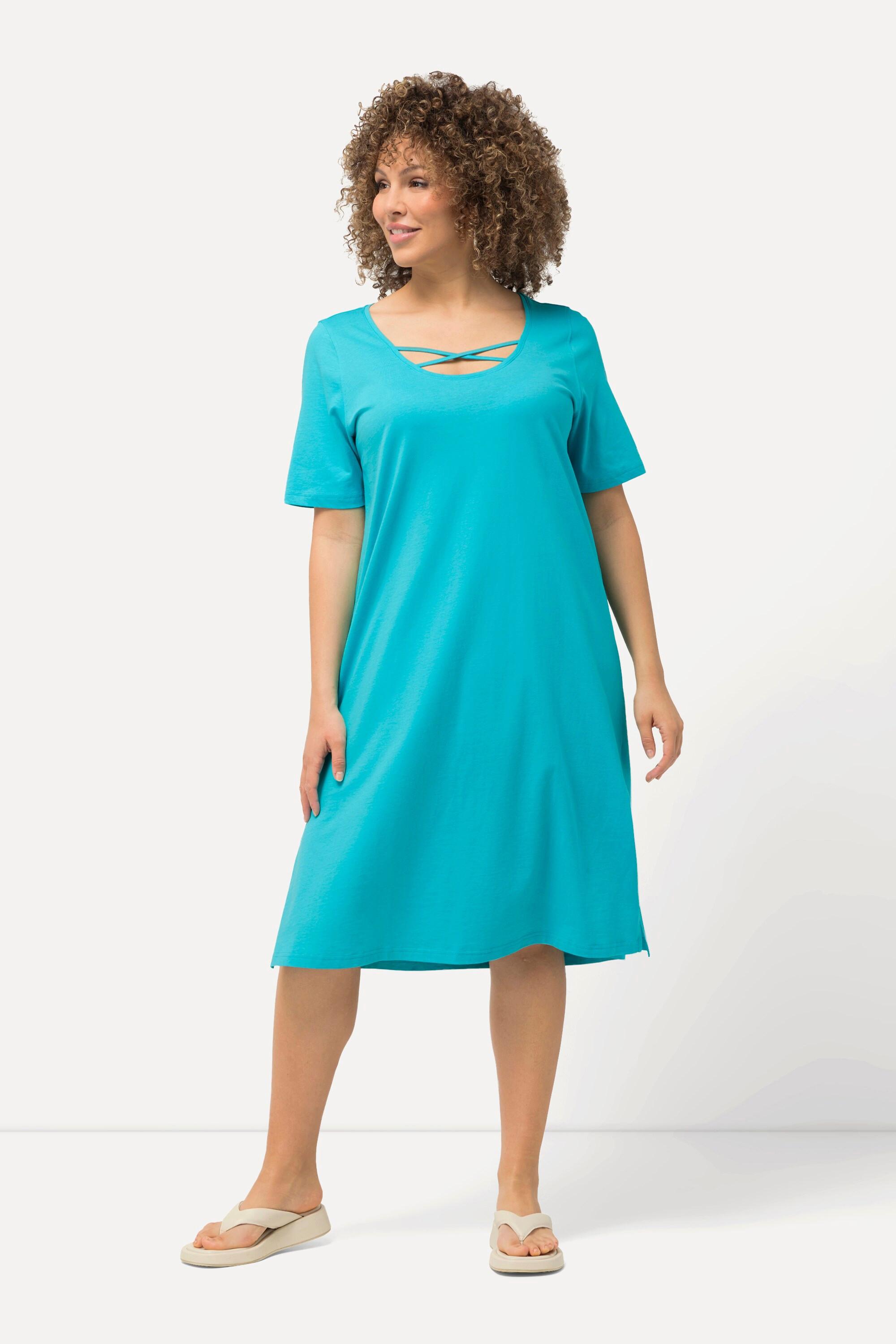 Ulla Popken  Jerseykleid, Zierbänder, A-Linie, Rundhals, Halbarm 