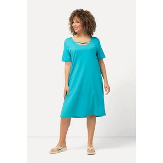 Ulla Popken  Jerseykleid, Zierbänder, A-Linie, Rundhals, Halbarm 