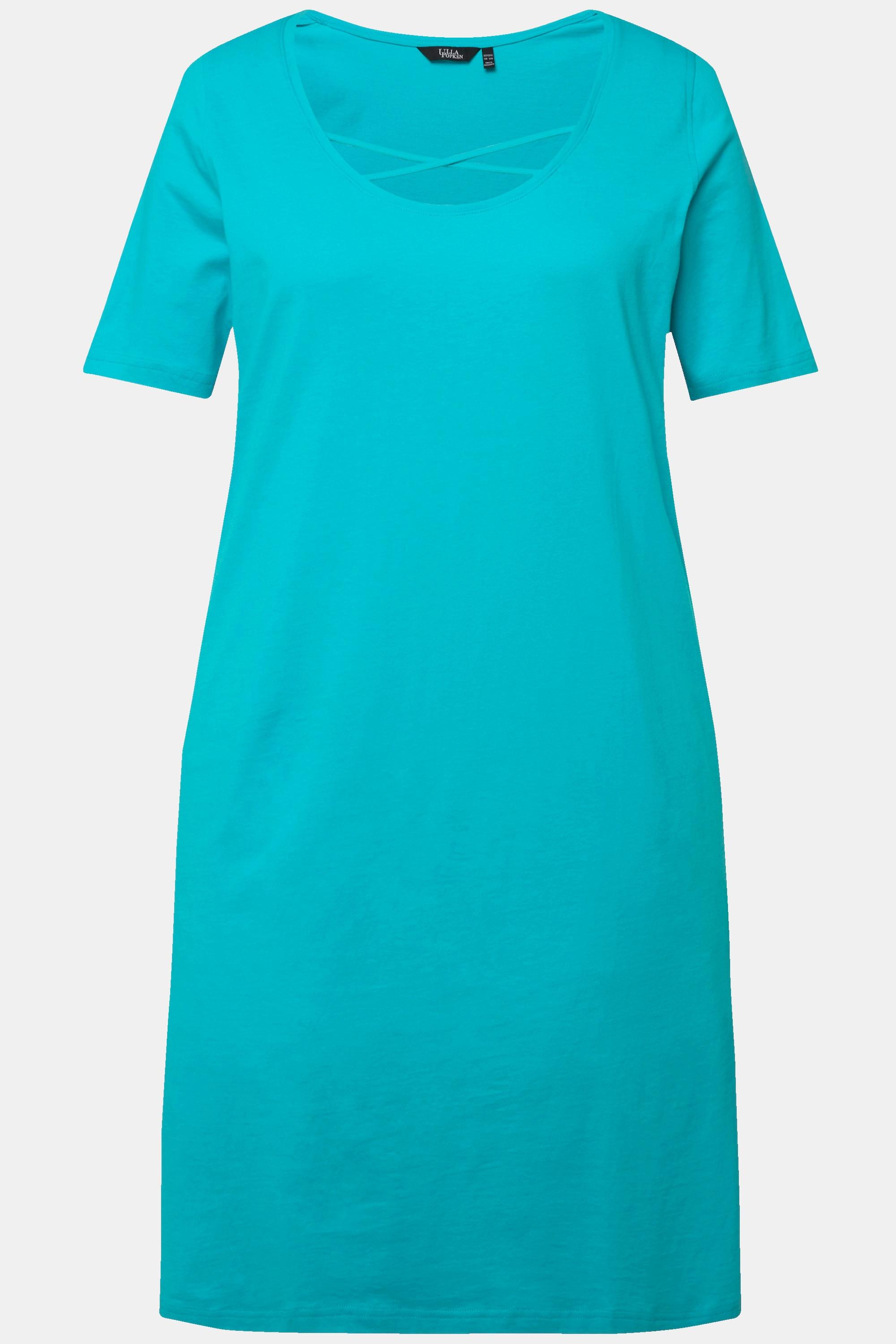 Ulla Popken  Jerseykleid, Zierbänder, A-Linie, Rundhals, Halbarm 