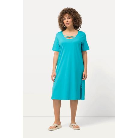 Ulla Popken  Jerseykleid, Zierbänder, A-Linie, Rundhals, Halbarm 