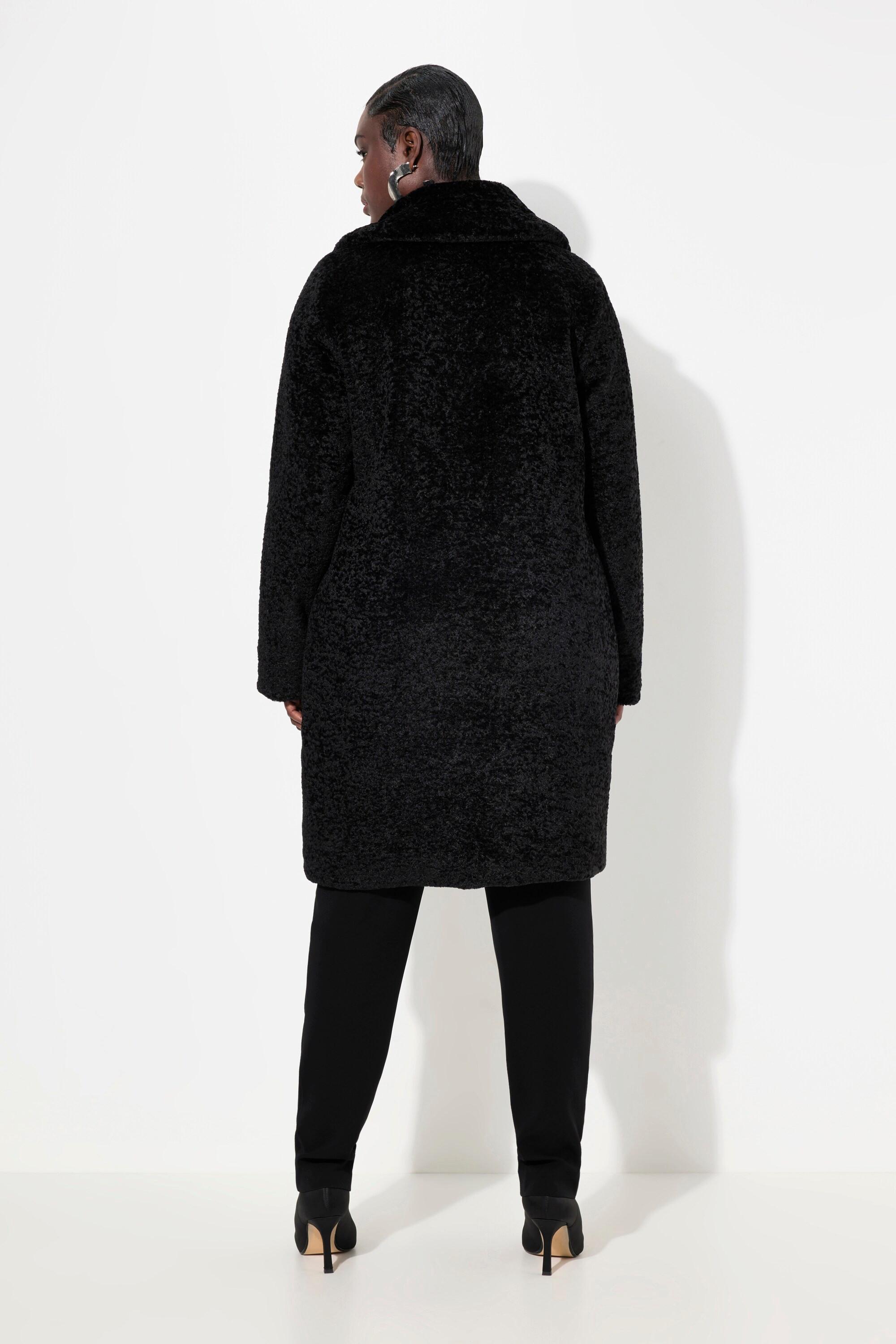 Ulla Popken Cappotto Pelliccia Sintetica Effetto Persiano Collo Revers  