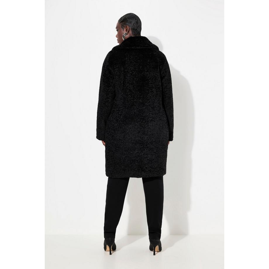 Ulla Popken Manteau Fourrure Synthétique Effet Astrakan Col Revers  