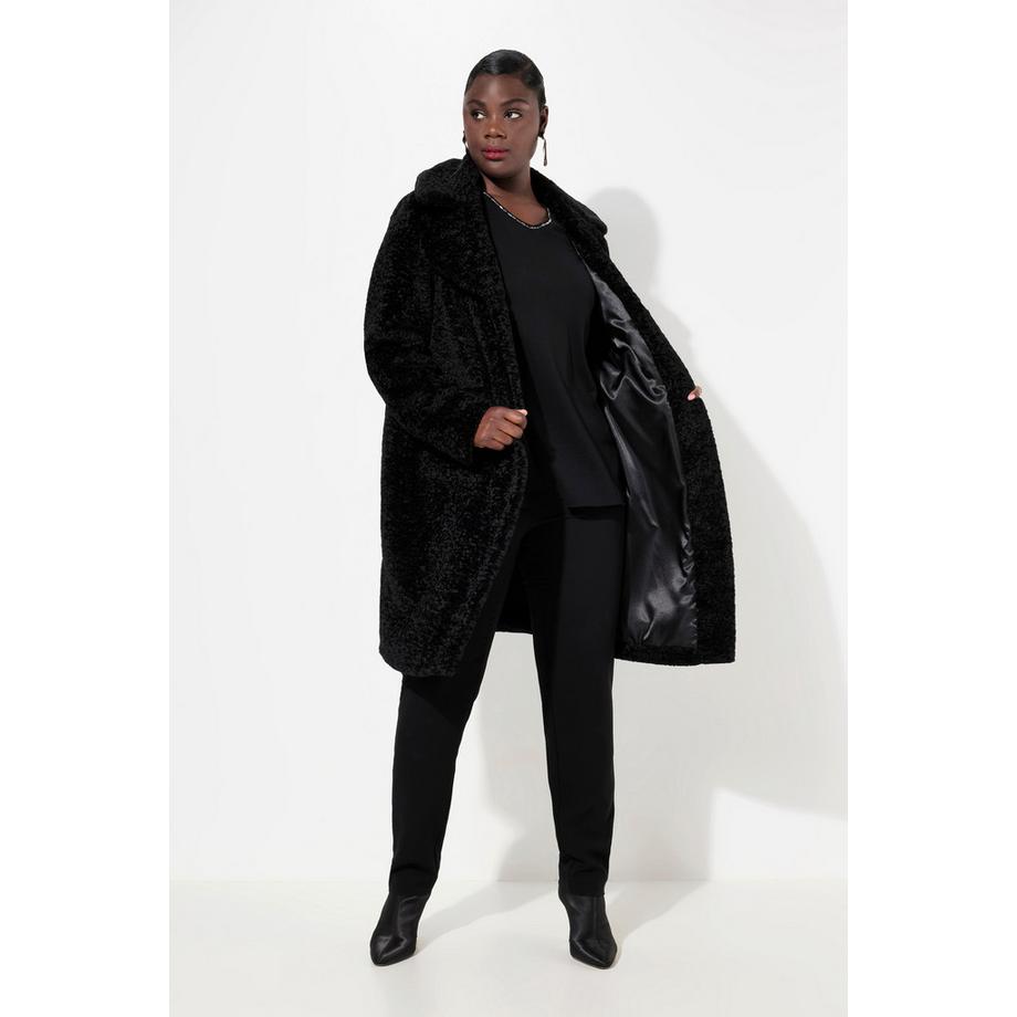 Ulla Popken Manteau Fourrure Synthétique Effet Astrakan Col Revers  