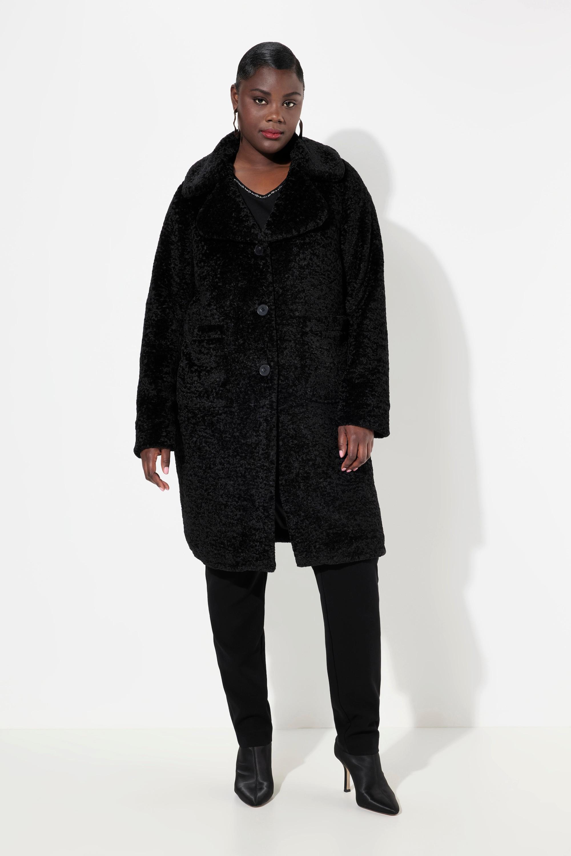 Ulla Popken Cappotto Pelliccia Sintetica Effetto Persiano Collo Revers  