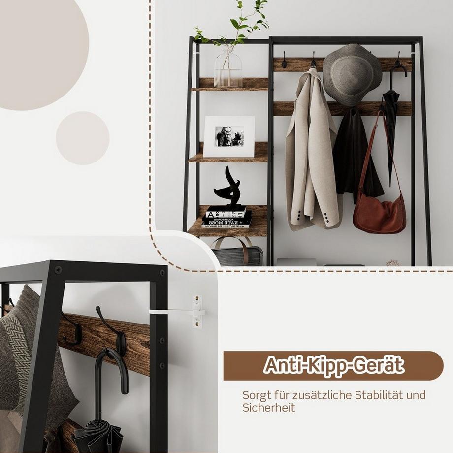 Northio  Industrielle Garderobe mit Schuhbank für den Eingangsbereich 122x40x180 cm Rustikales Braun 