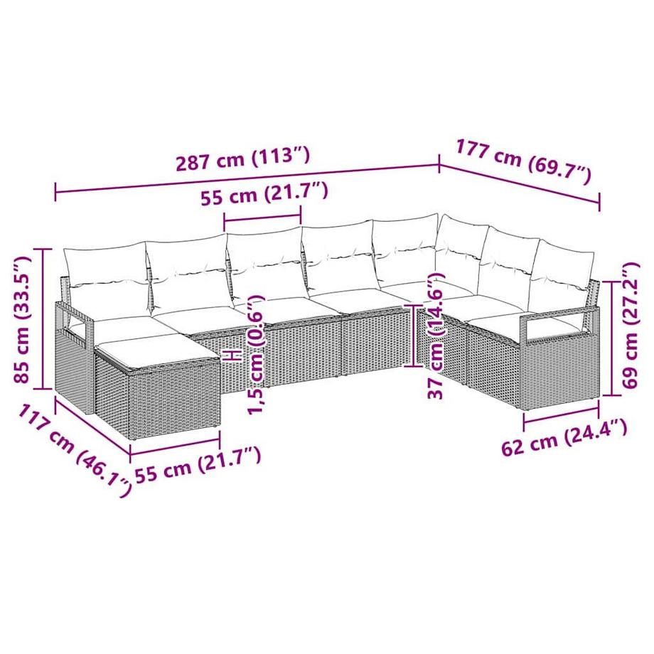 VidaXL Mobilier de jardin poly rattan  
