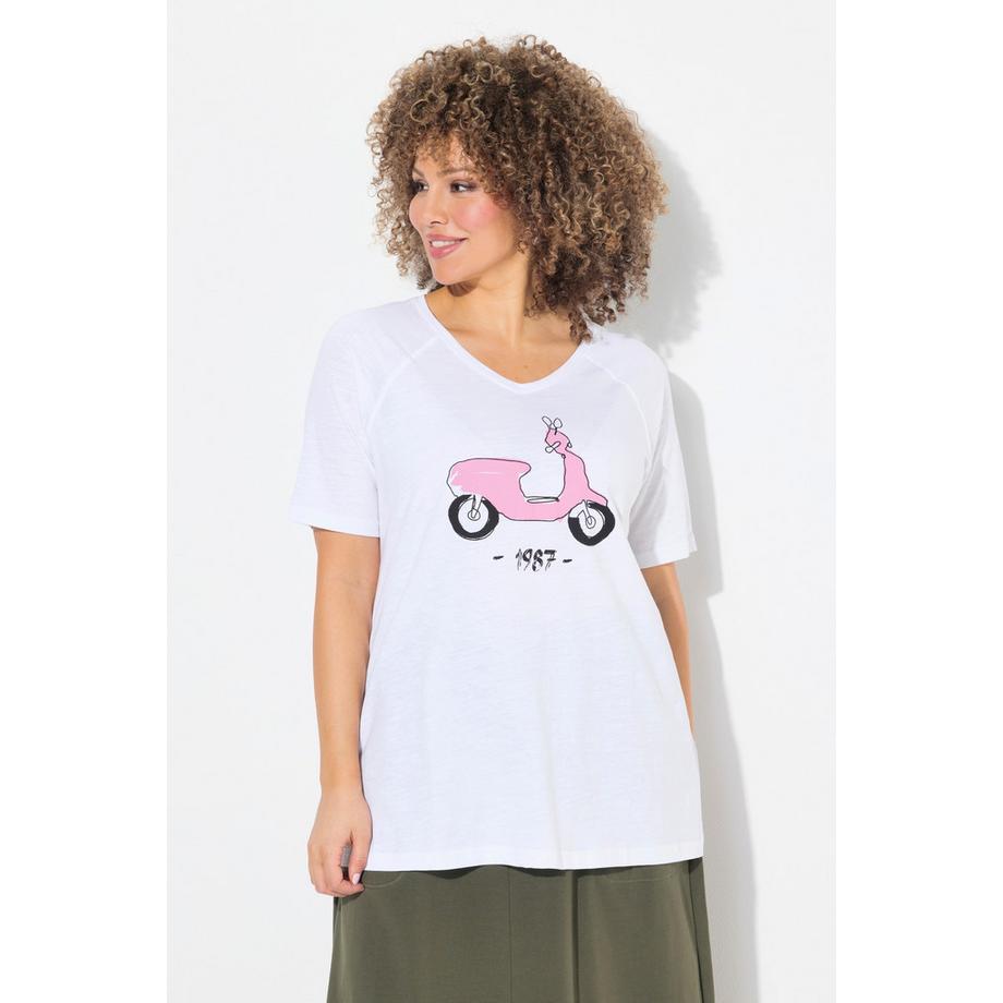 Ulla Popken T-Shirt Classic Vespa Imprimé Col V Manches Courtes  