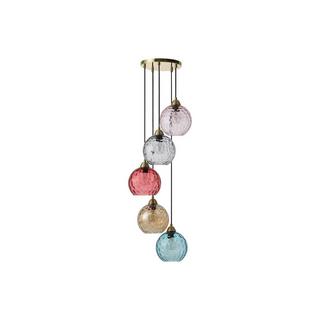 Vente-unique Lampadario colorato 5 sfere L. 40 x H. 120 cm in Metallo e Vetro Dorato e Multicolore - SUSANNE  