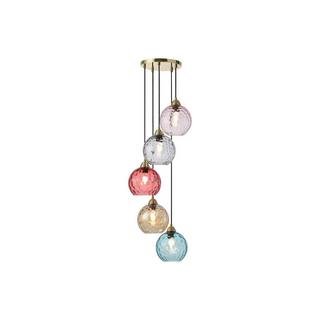 Vente-unique Lampadario colorato 5 sfere L. 40 x H. 120 cm in Metallo e Vetro Dorato e Multicolore - SUSANNE  