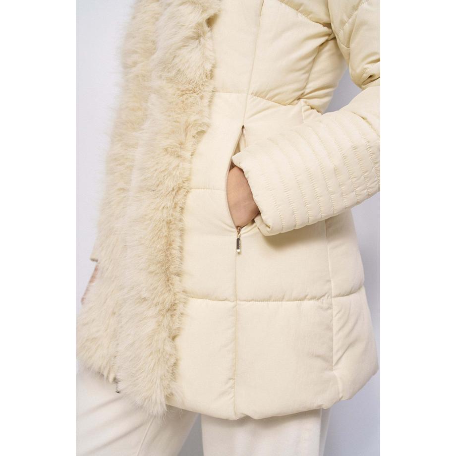 Salsa Langer Winter Puffer mit Kunstfellbesatz  