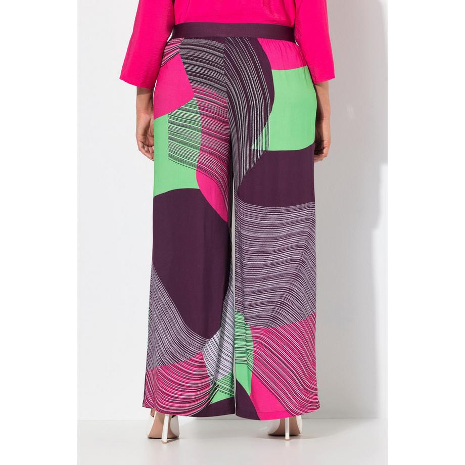 Ulla Popken Bedruckte Hose Weites Gerades Bein Elastikbund  