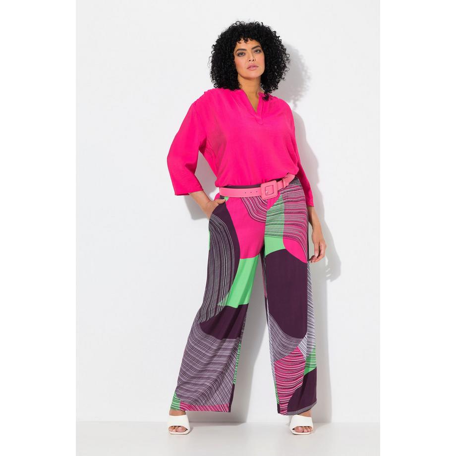 Ulla Popken Bedruckte Hose Weites Gerades Bein Elastikbund  