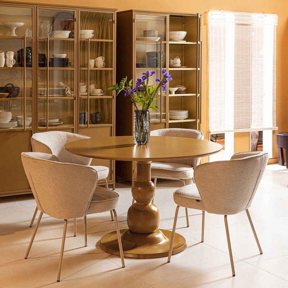 mutoni Table de salle à manger Blanco ronde mangue jaune miel 120  