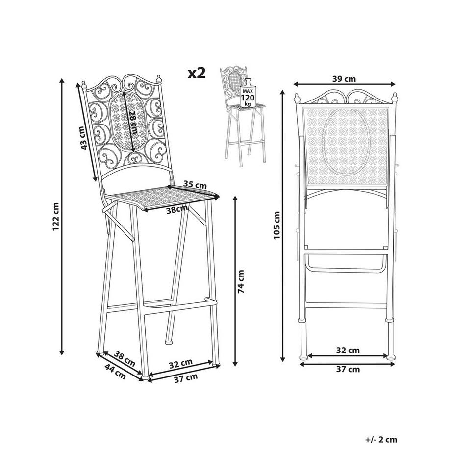 Beliani Garten-Barhocker 2er Set aus Eisen Retro BORMIO  