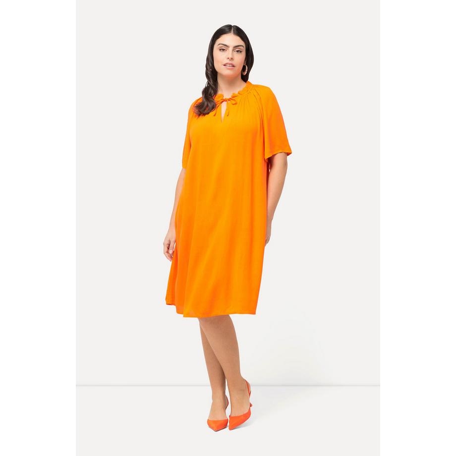 Ulla Popken Kleid Rüschen A-Linie Tunika-Ausschnitt Halbarm  