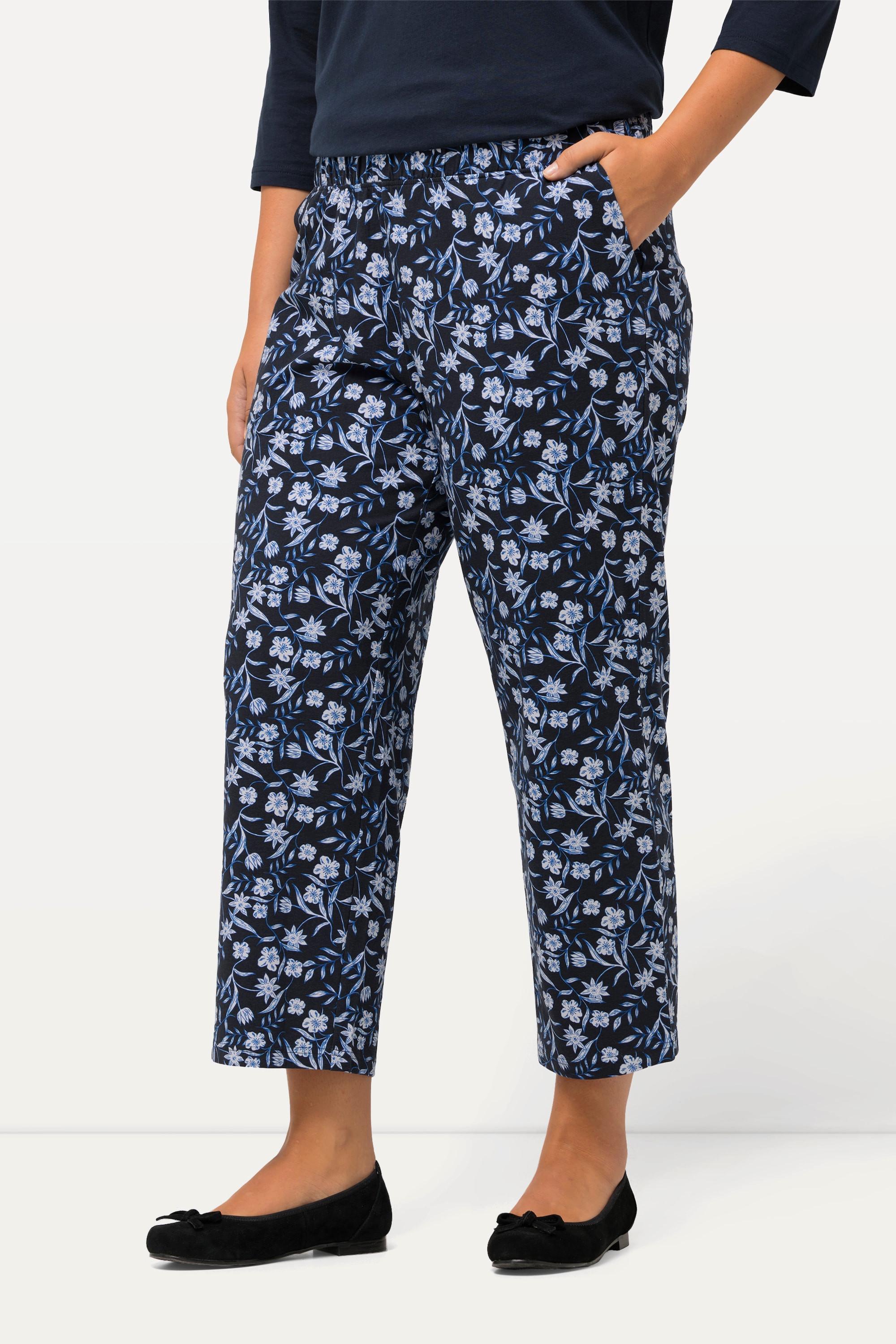 Ulla Popken  7/8-Jerseyhose, Blumen, weites Bein, Elastikbund 