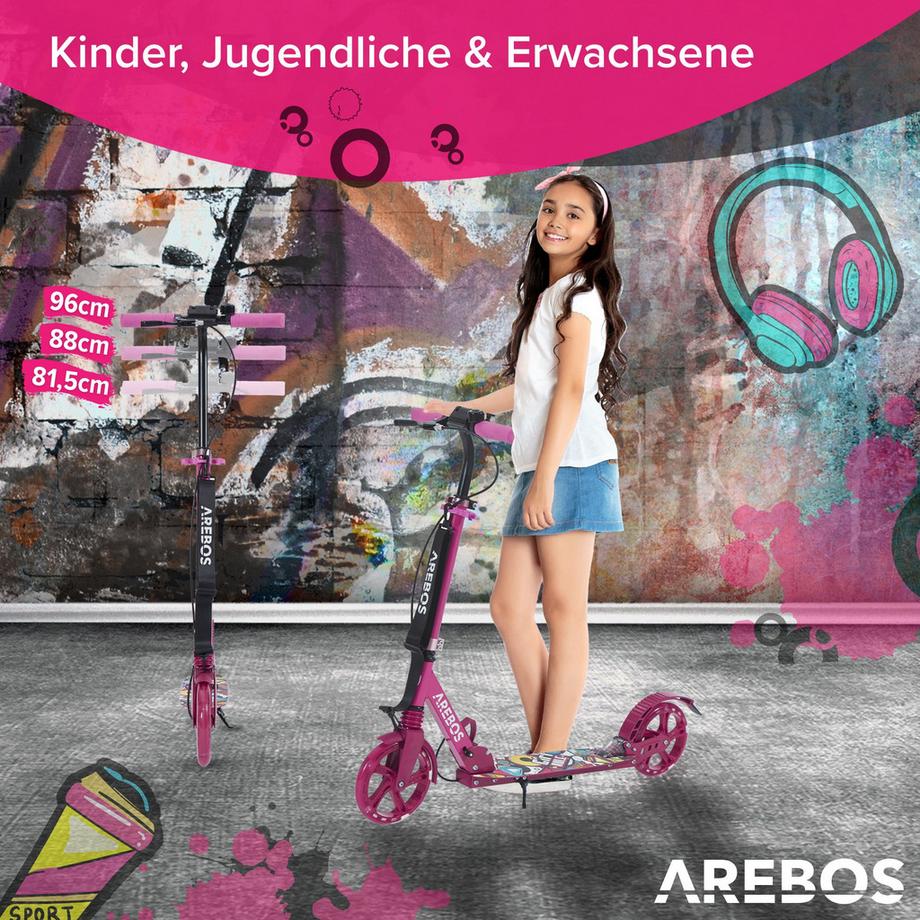 Arebos  Tretroller Kickroller Cityroller Kinderroller Erwachsene Scooter Pink 