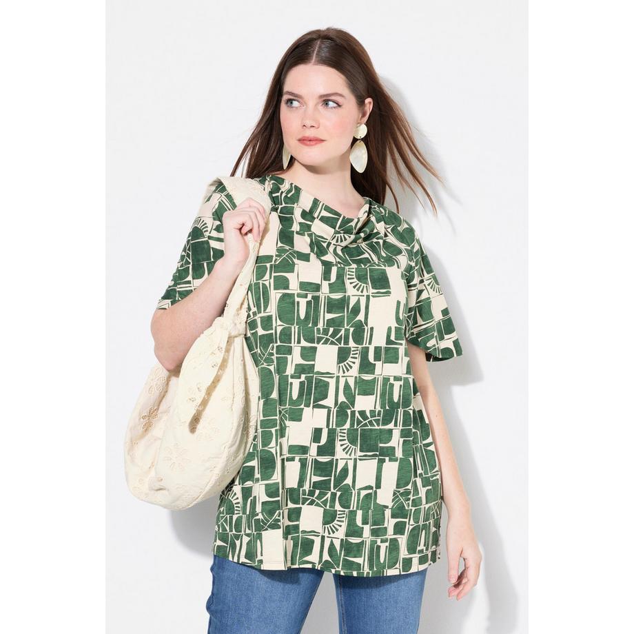 Ulla Popken T-shirt Encolure Cascade Manches Courtes  