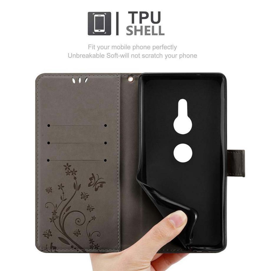 Cadorabo  Housse compatible avec Sony Xperia XZ2 - Coque de protection au design floral avec fermeture magnétique, fonction de support et emplacements pour cartes 