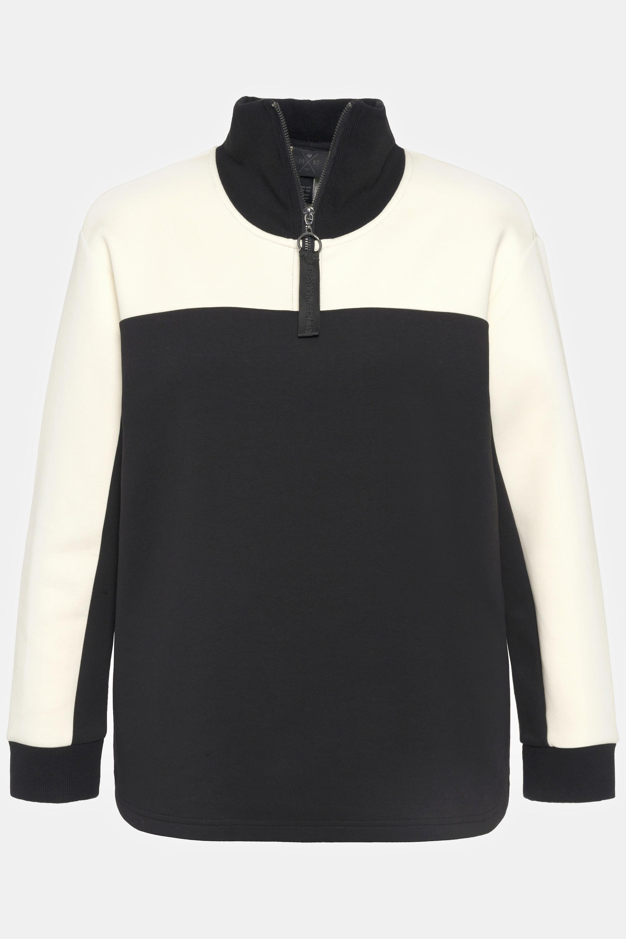 Ulla Popken  Sweat-shirt, col montant, fermeture Éclair, manches longues 