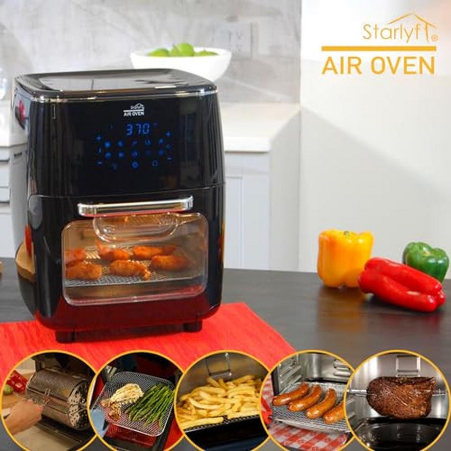 STARLYF  Air Oven XXL– Friteuse à air chaud de 12 litres avec 10 programmes et fonction rôtisserie, broche rotative, 1700 watts, sans huile 