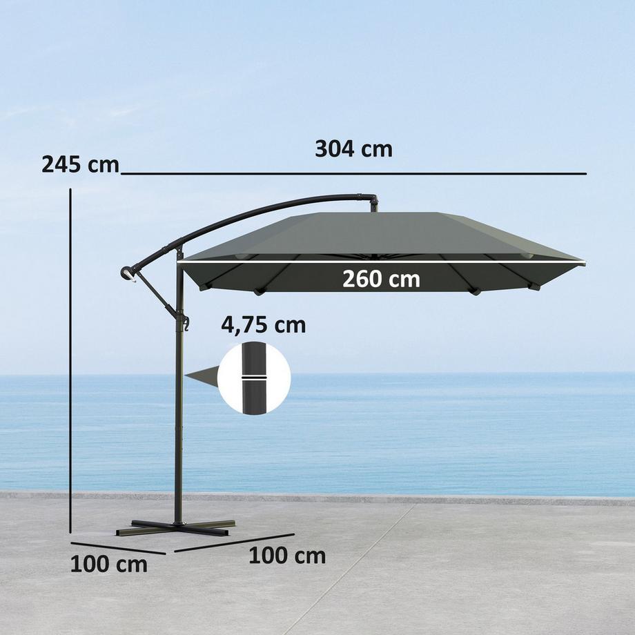 Northio Ombrellone a sbalzo, alluminio diametro 260 cm, ombrellone, impermeabile, ombrellone a manovella con supporto, manovella, protezione dal vento, ombrellone da mercato inclinabile, ombrellone da giardino inclinabile, protezione solare per balcone, giardino,  