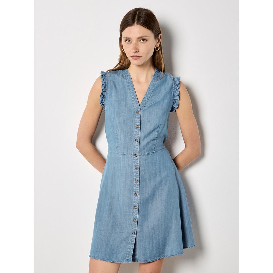 Mini-Kleid mit Rüschen und Knopfleiste