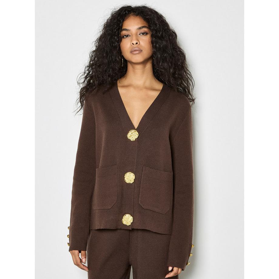 APRICOT Statement Gehämmerte Knöpfe Leichte Strickjacke  