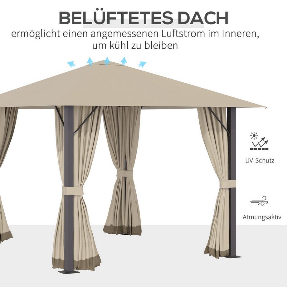 Northio Pavillon De Jardin Pavillon 3 X 3 M Toit De Tente De Jardin Avec Trous D'Aération Tente De Réception Avec 4 Panneaux Latéraux En Aluminium Polyester Résistant Aux Intempéries  