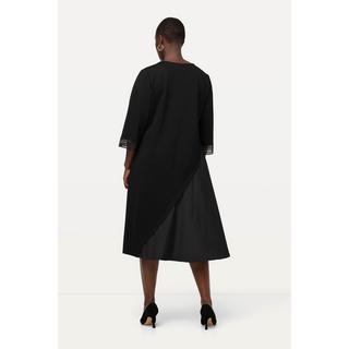 Ulla Popken  Robe midi en jersey, décolleté en V et manches 3/4, empiècement en taffetas 