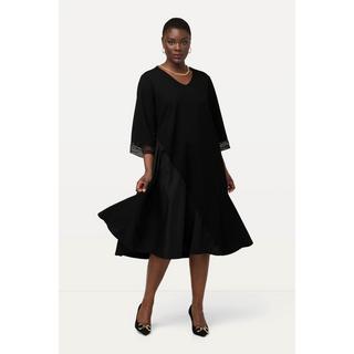 Ulla Popken  Robe midi en jersey, décolleté en V et manches 3/4, empiècement en taffetas 