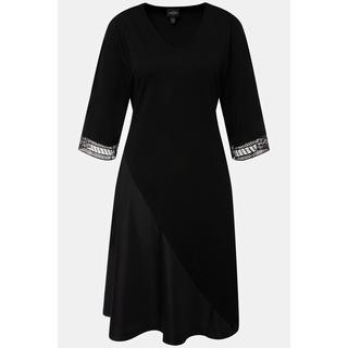 Ulla Popken  Robe midi en jersey, décolleté en V et manches 3/4, empiècement en taffetas 