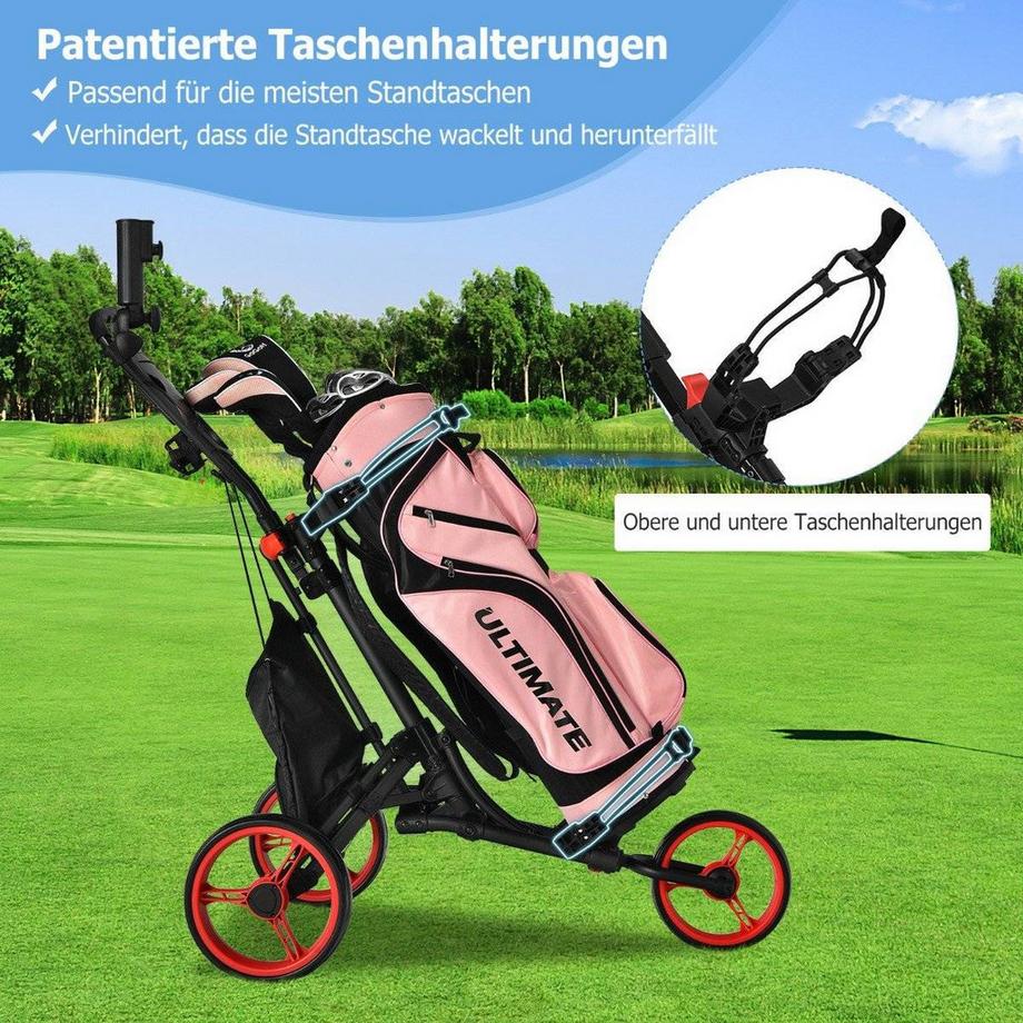 B2X  3 Rad Golf Trolley aus Aluminum mit Schirmhalter & T-Stückhalterung & Aufbewahrungstasche 