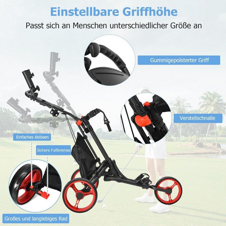 B2X  3 Rad Golf Trolley aus Aluminum mit Schirmhalter & T-Stückhalterung & Aufbewahrungstasche 