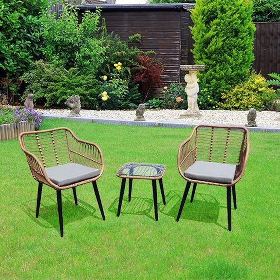 Northix Set di mobili da giardino in rattan composto da sedie e tavolo con piano in vetro  