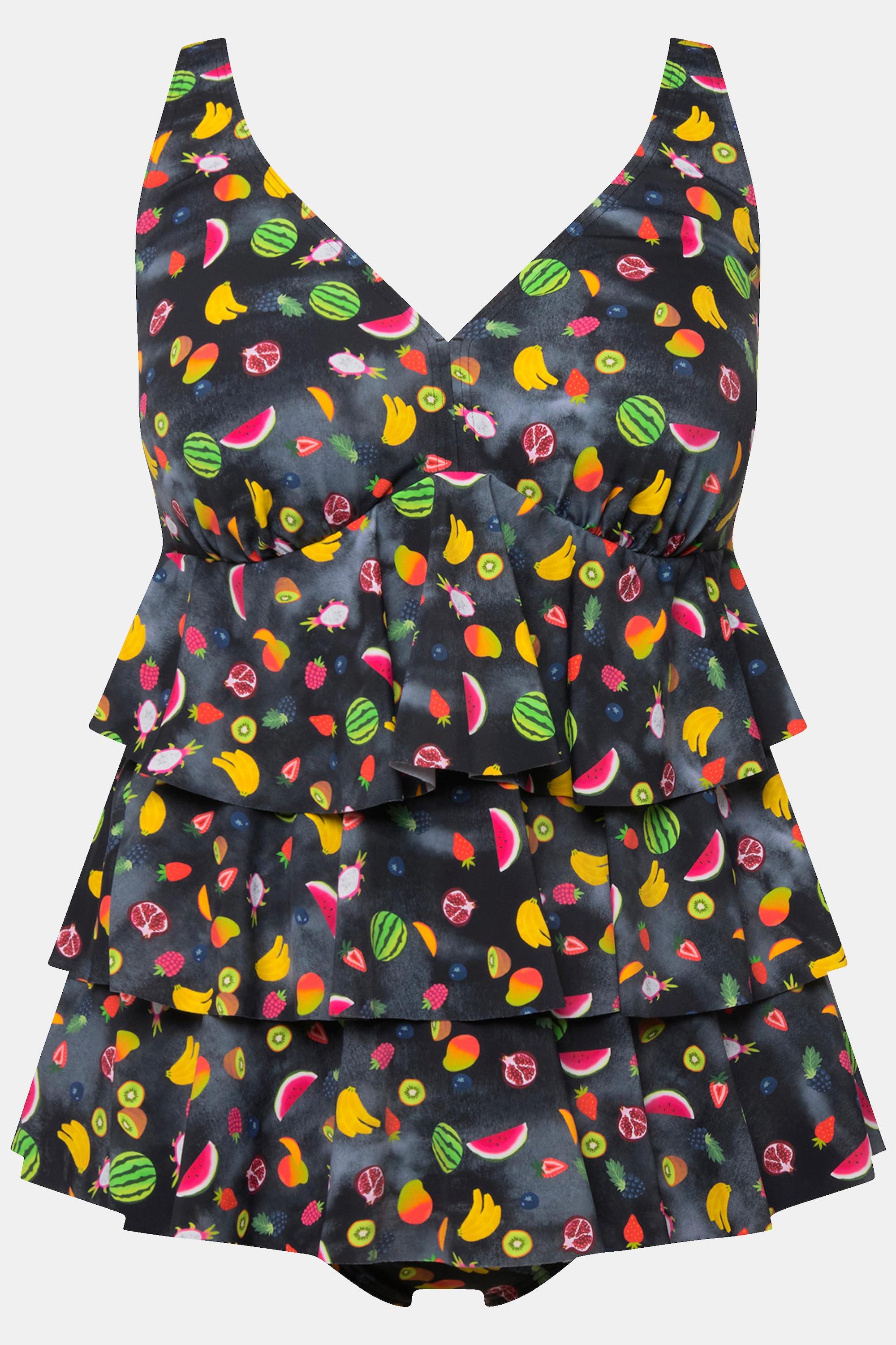 Ulla Popken Tankini Imprimé Fruits Bonnets Souples Volants  