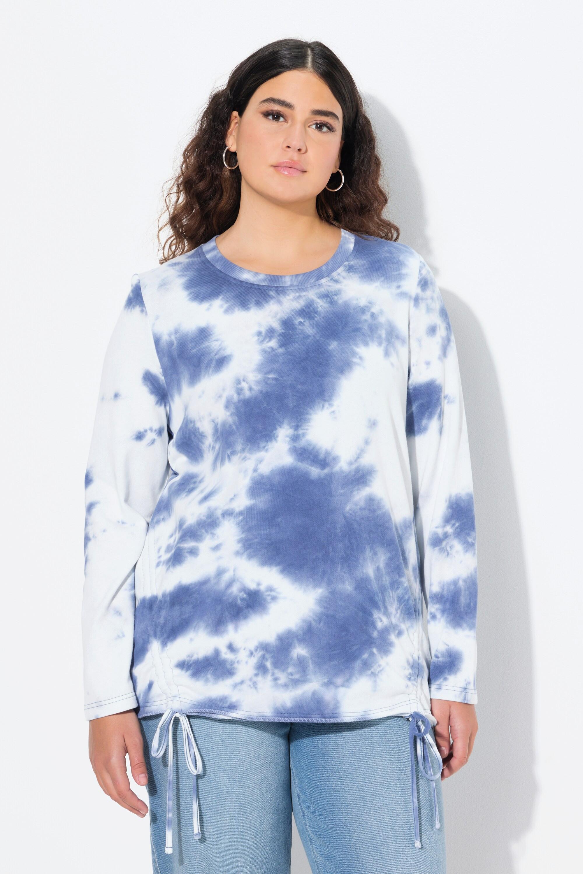 Ulla Popken  Sweat-shirt motif Batik, col rond et manches longues, cordons à la base 