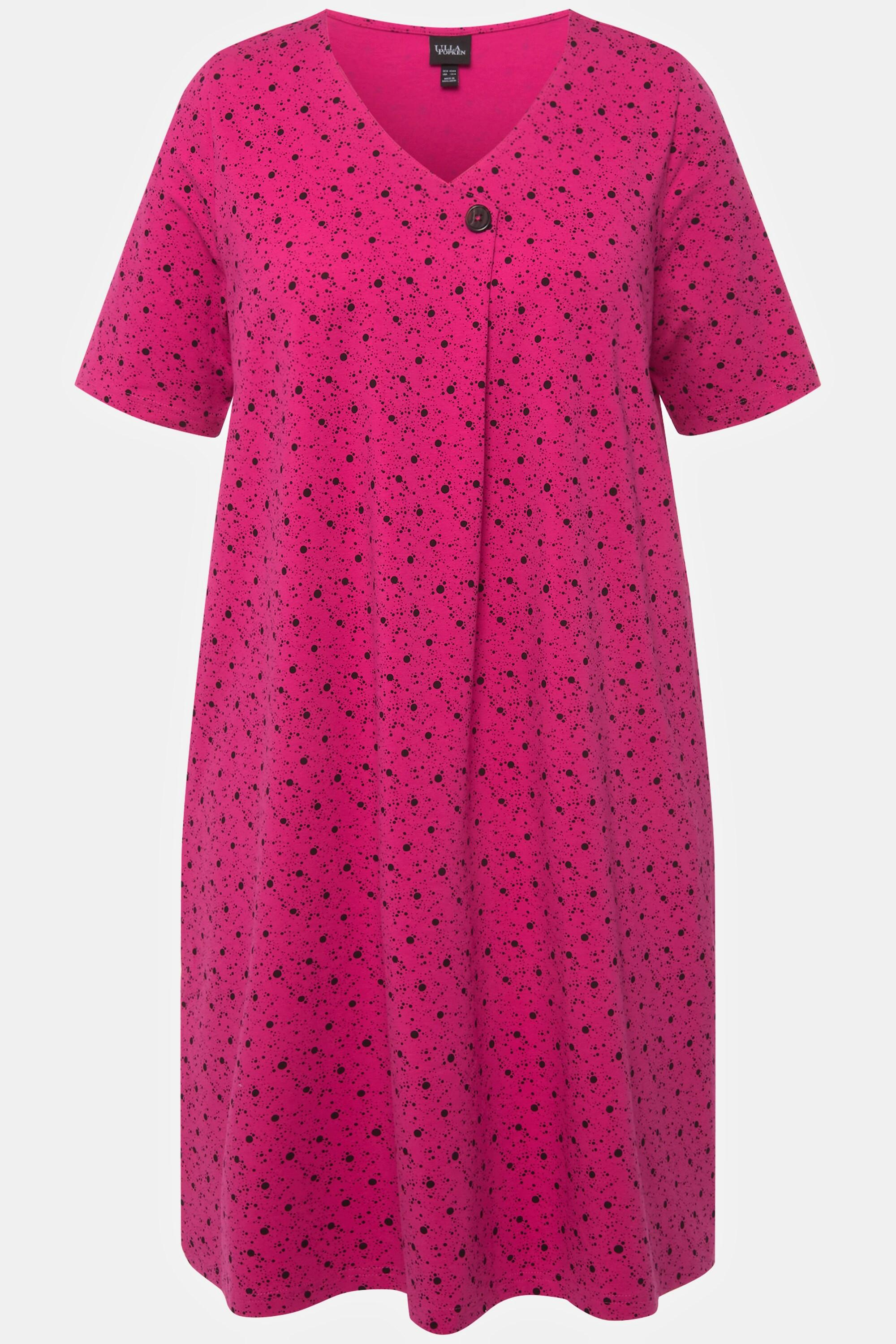 Ulla Popken  Robe midi à petits pois. Silhouette en A. Décolleté en V et manches courtes. 