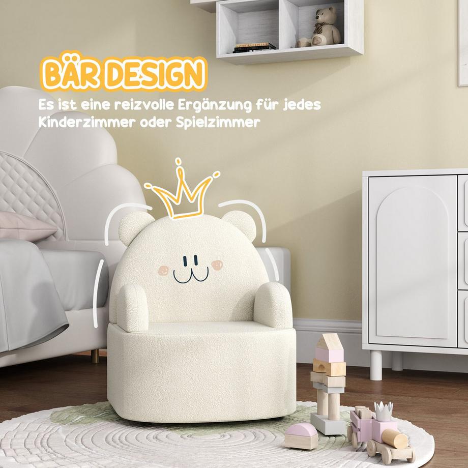 Northio Fauteuil pour enfant, canapé pour enfant en peluche douce, en forme d'ours, chaise pour enfant de 1,5 à 3 ans, chambre d'enfant, salle de jeux, beige  