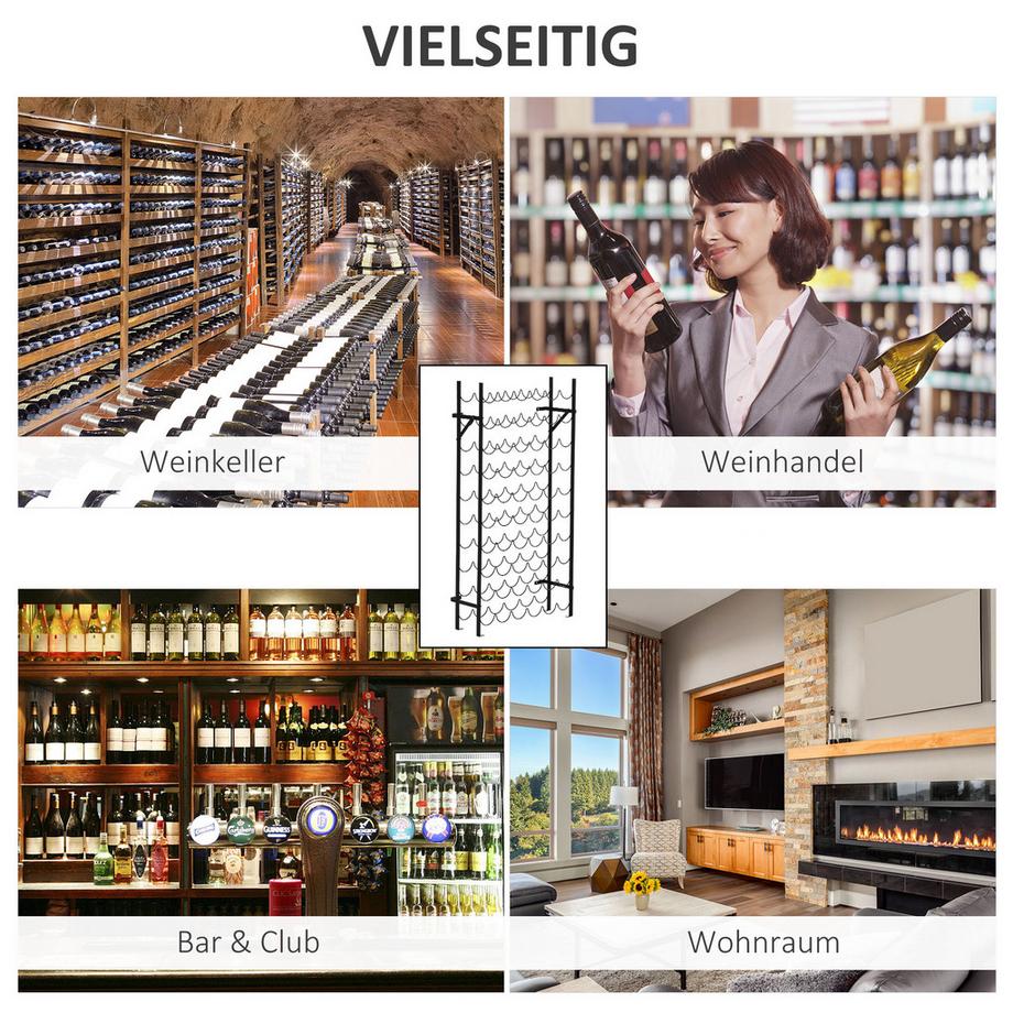 HOMCOM Portabottiglie Per 60 Bottiglie Portabottiglie Montabile A Parete, Portabottiglie In Metallo, Nero  