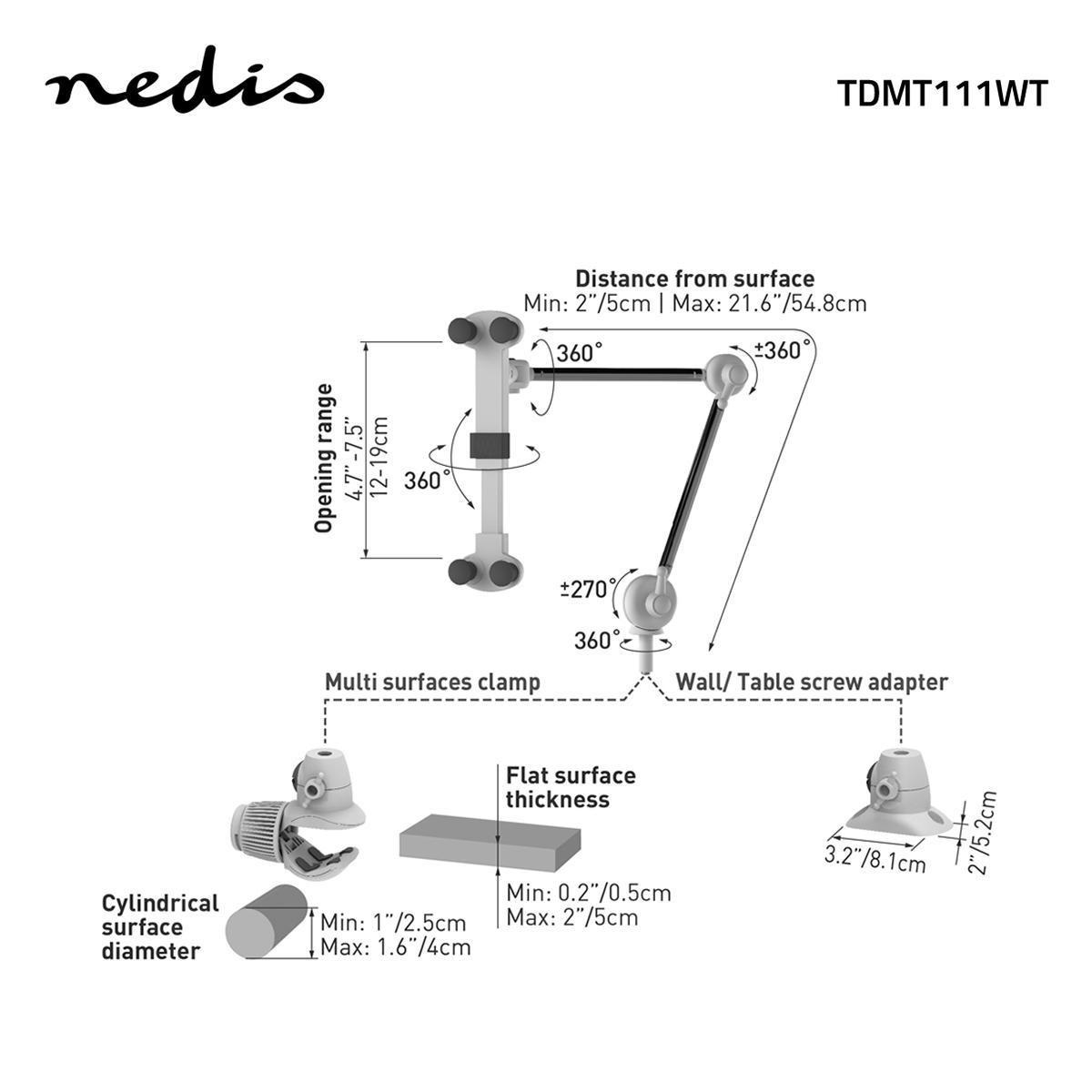 Nedis  Tablet-Ständer | Universal | Interaktiv | Metall / Weiß 
