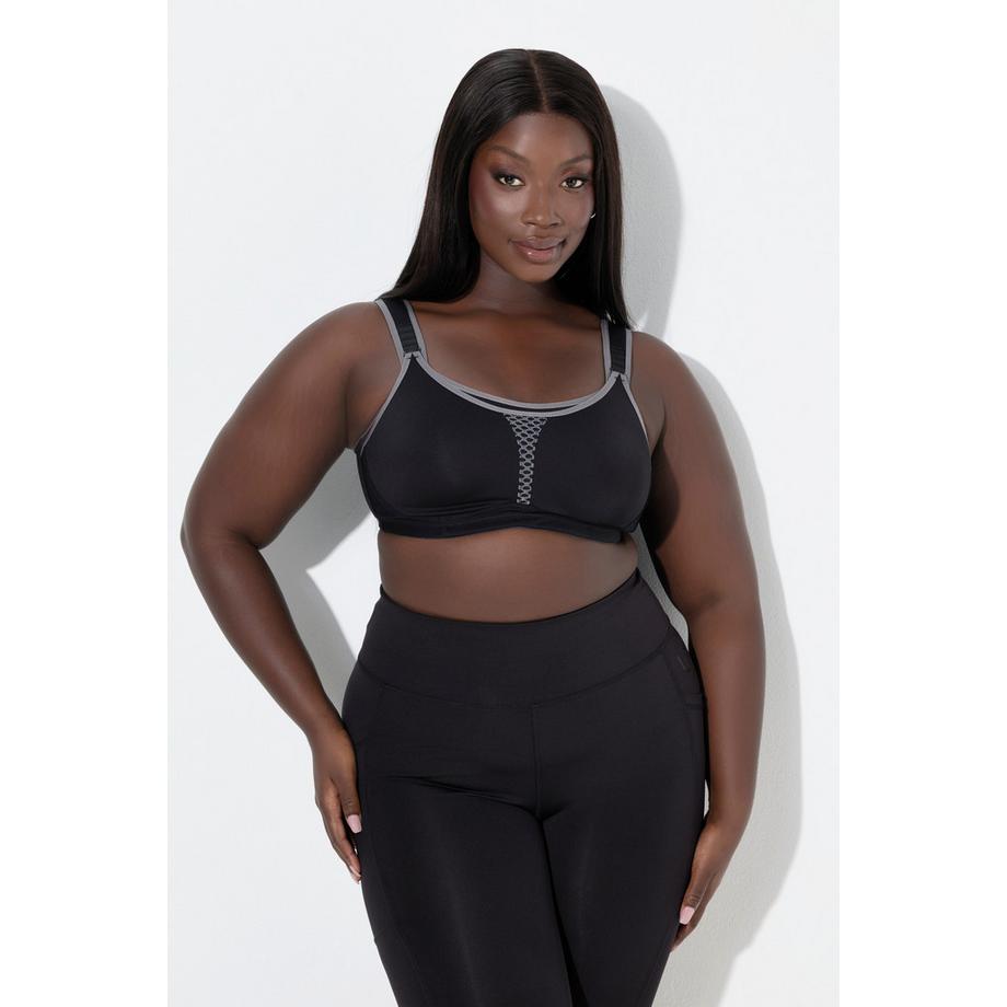 Ulla Popken Soutien-gorge de sport sans armatures microfibre empiècement maille bonnet C-D  