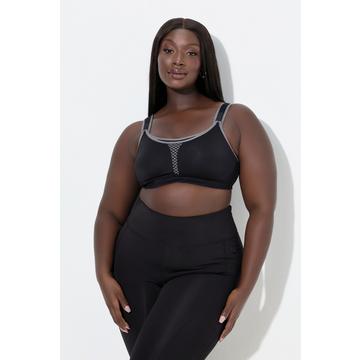 Reggiseno sportivo senza ferretto in microfibra con inserto di retina e coppa C-D