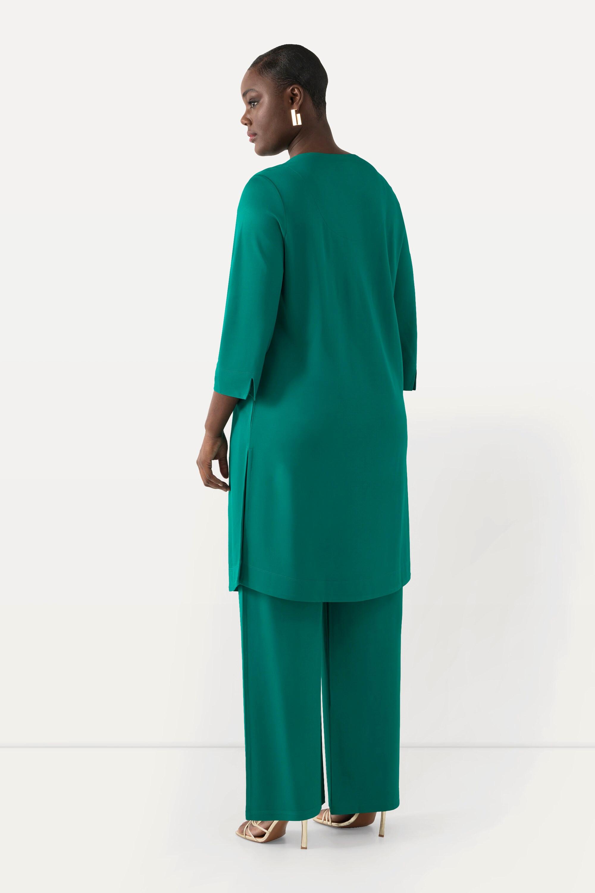 Ulla Popken Maglia lunga Slinky Piqué Scollo a Tunica Maniche 3/4  