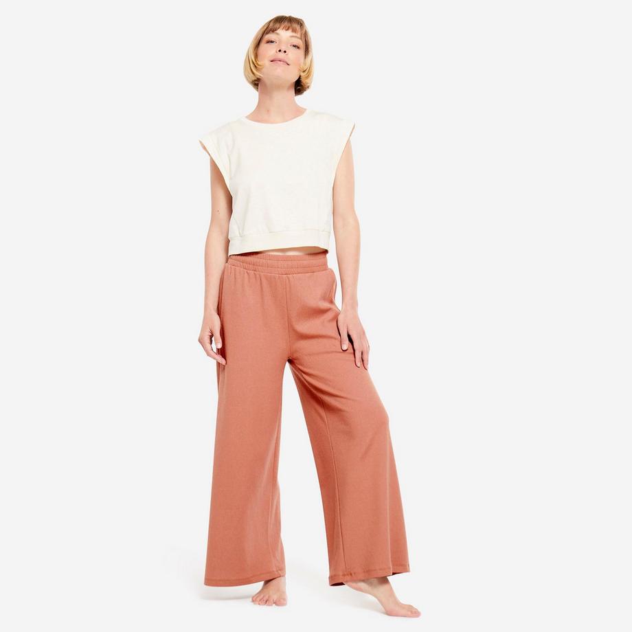 DOMYOS  Pantalon yoga de retraite femme, marron sépia 