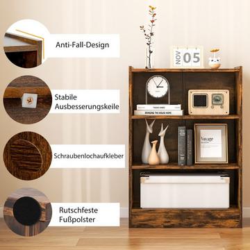 Bibliothèque à 3 niveaux, étagère de rangement ouverte, armoire moderne 50 x 30 x 75 cm marron