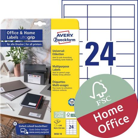 Avery-Zweckform AVERY ZWECKFORM Universal-Etikett. 64,6x33,8mm, 240 Stk.  