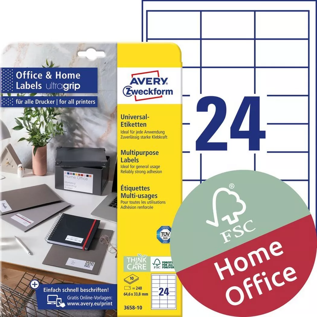 Avery-Zweckform – AVERY ZWECKFORM Universal-Etikett. 64,6×33,8mm, 240 Stk., One Size, Weiss
