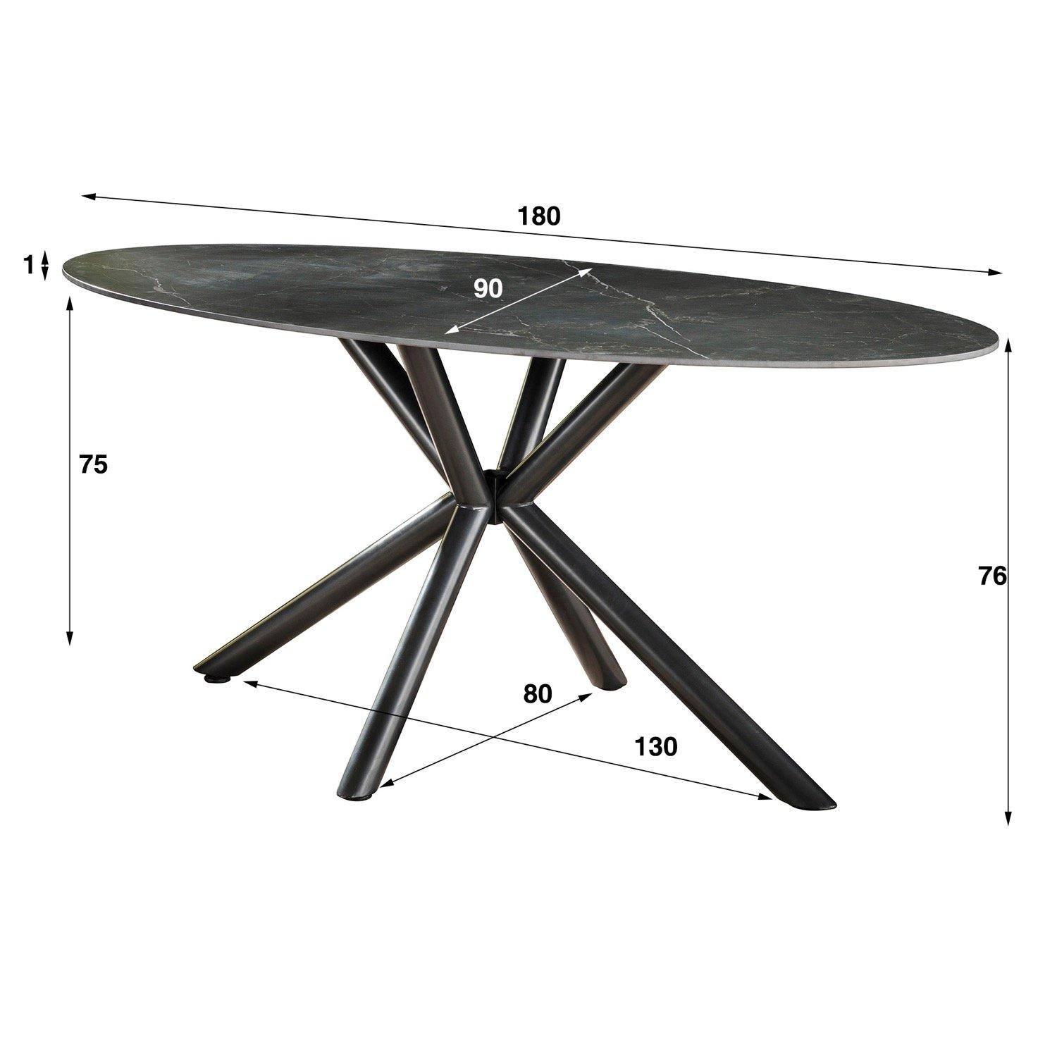 mutoni Table à manger Ovale Céramique 180  